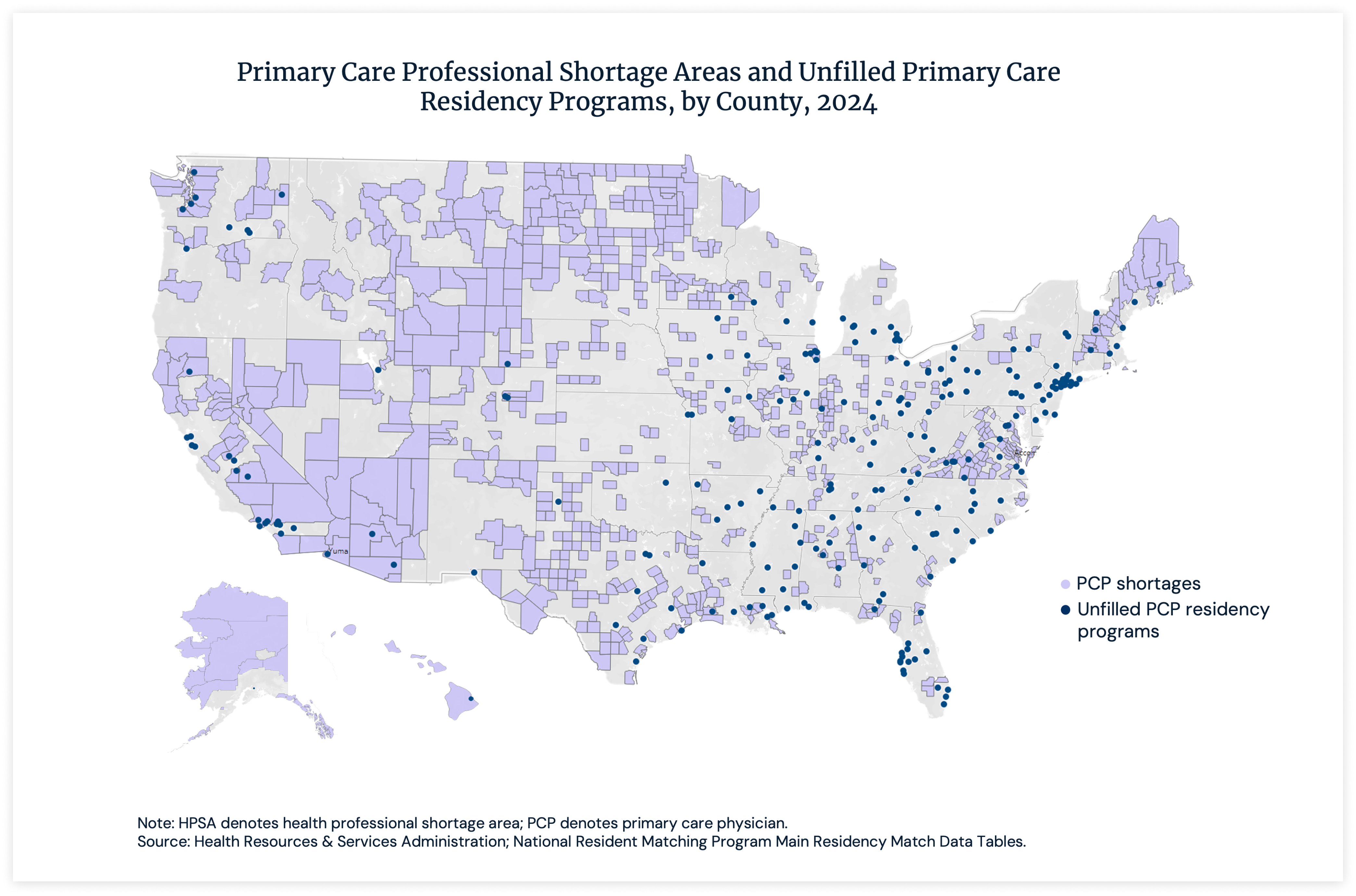 Primary care professional shortage areas and unfilled primary care residency programs, by country, 2024